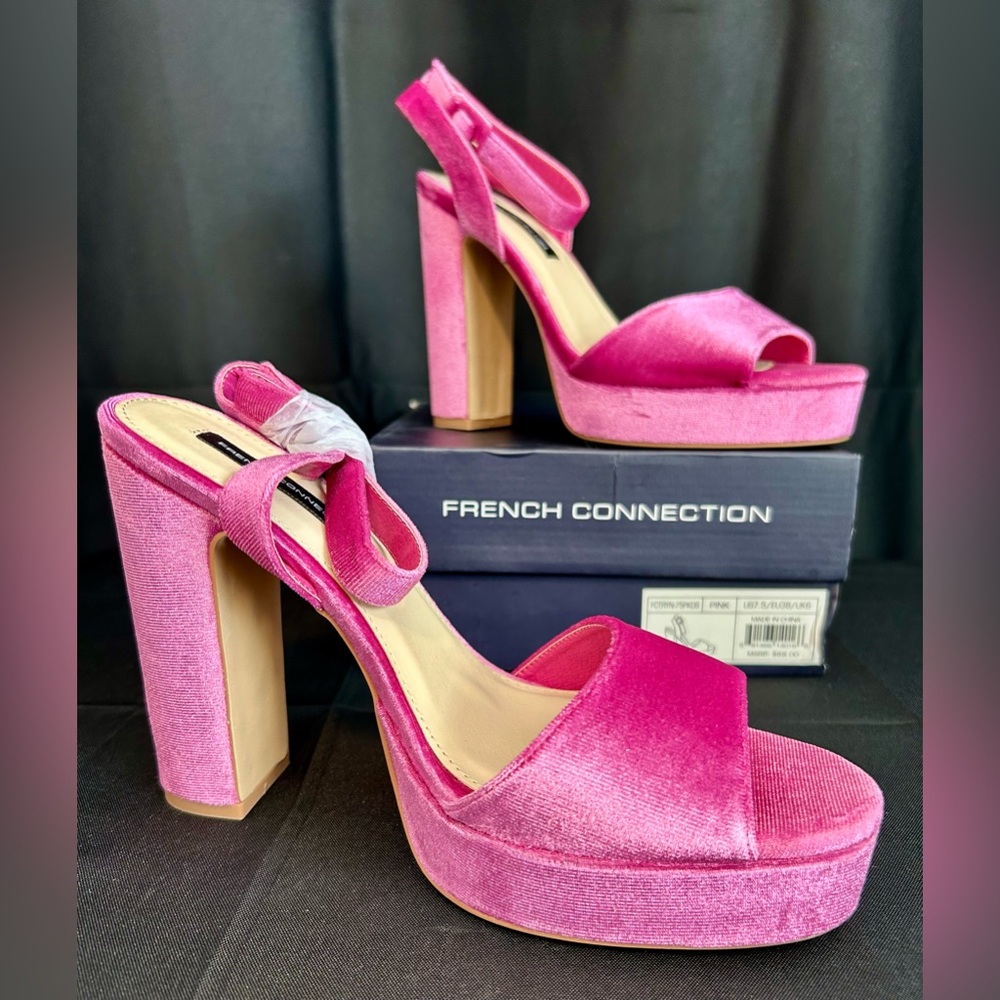 French Connection Fuchsia Vegan Suede Platform Sandals